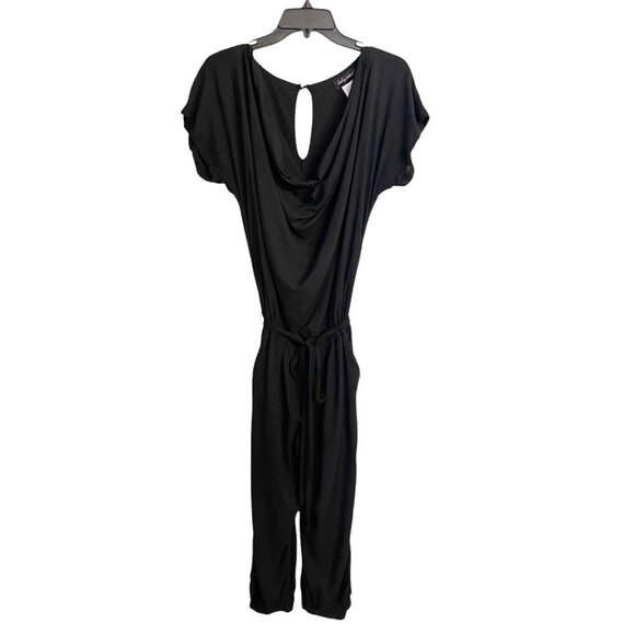 Baby Phat Black Cropped Jumpsuit S Cowl Neck Dolman Sleeve Waist Tie Minimalist - Picture 3 of 11